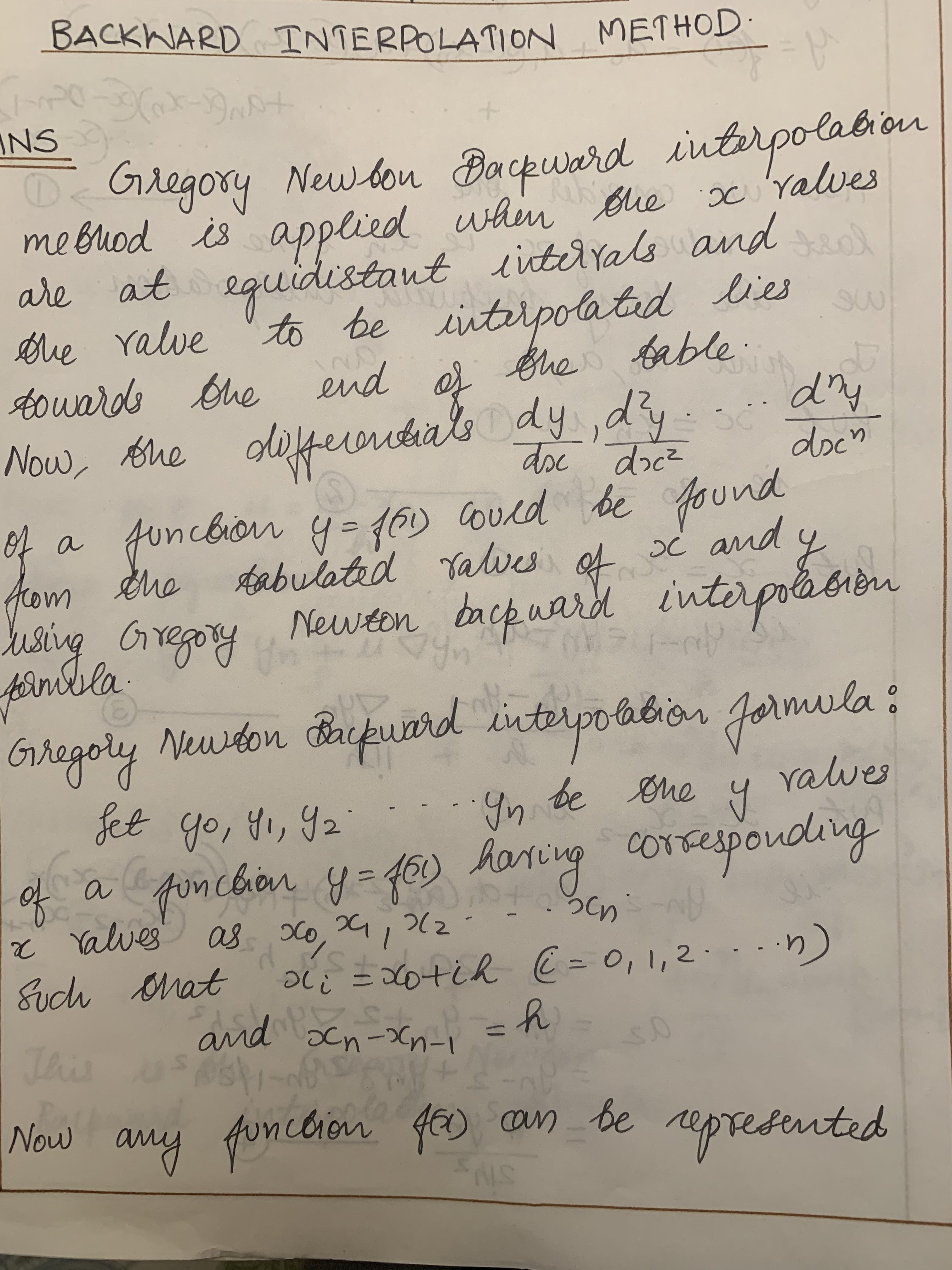Gregory Newton Backward Interpolation Method