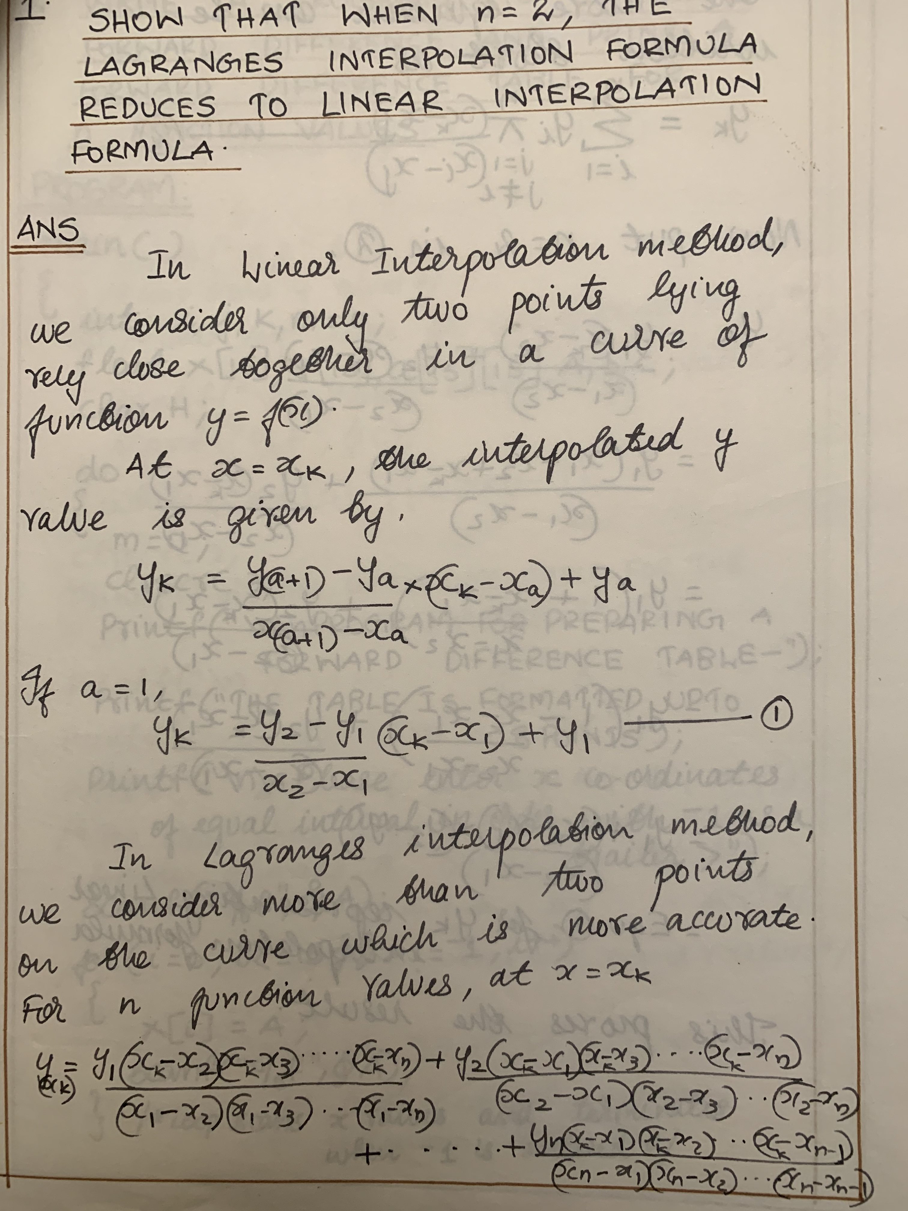 Lagranges interpolation formula to Linear interpolation