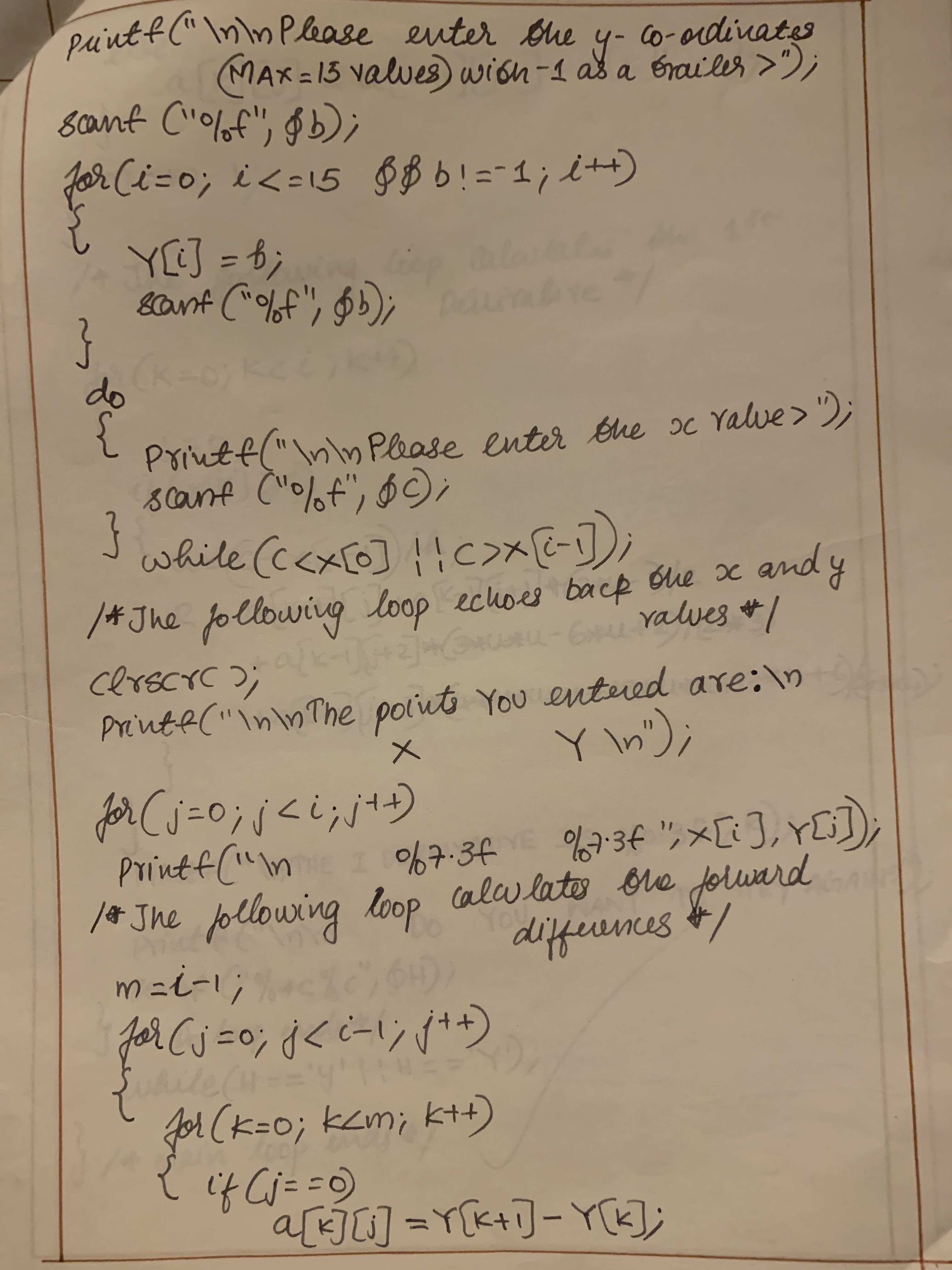 C program to evaluate the 1st derivative of a function at any given point