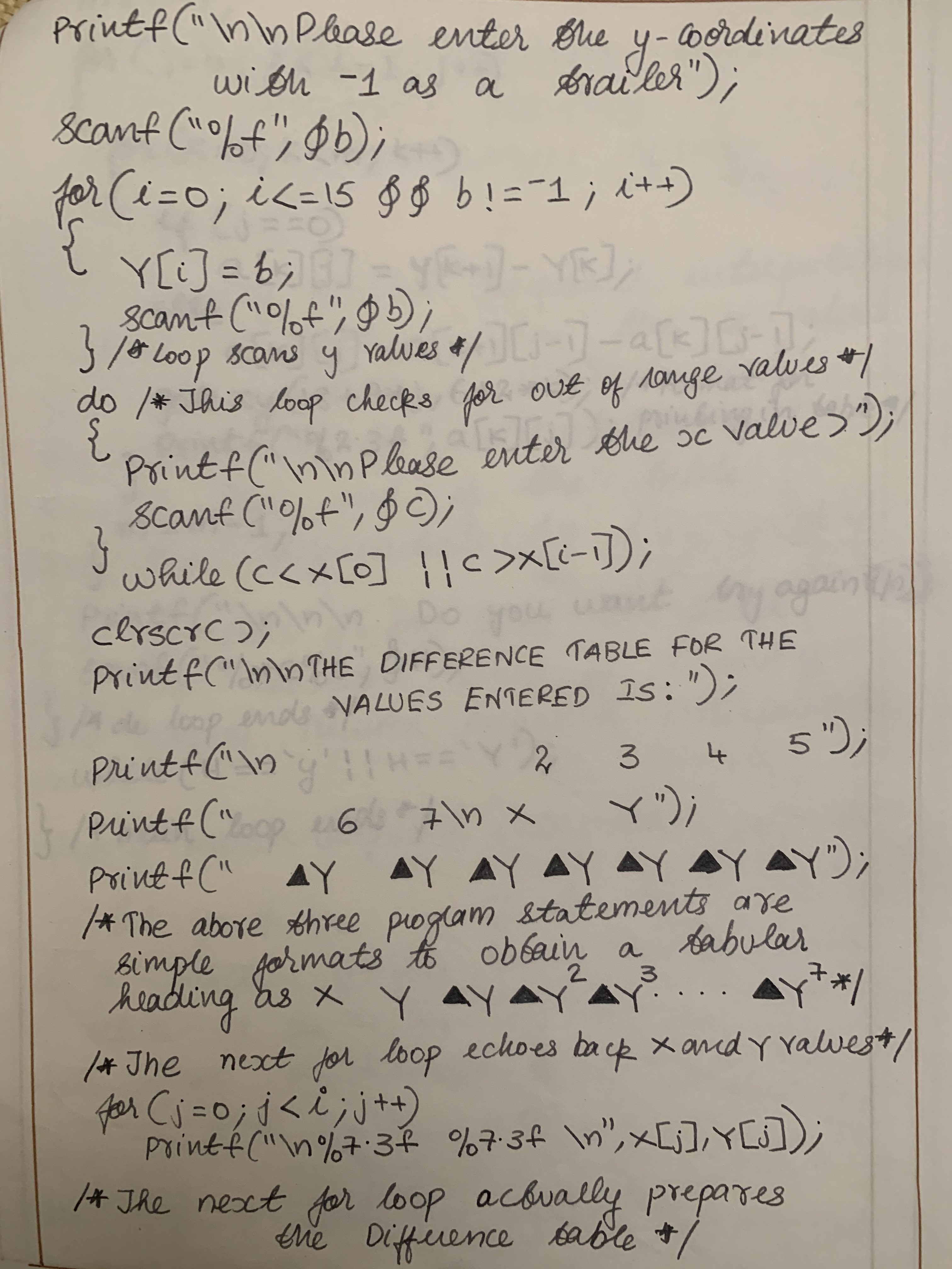 C program to evaluate forward difference