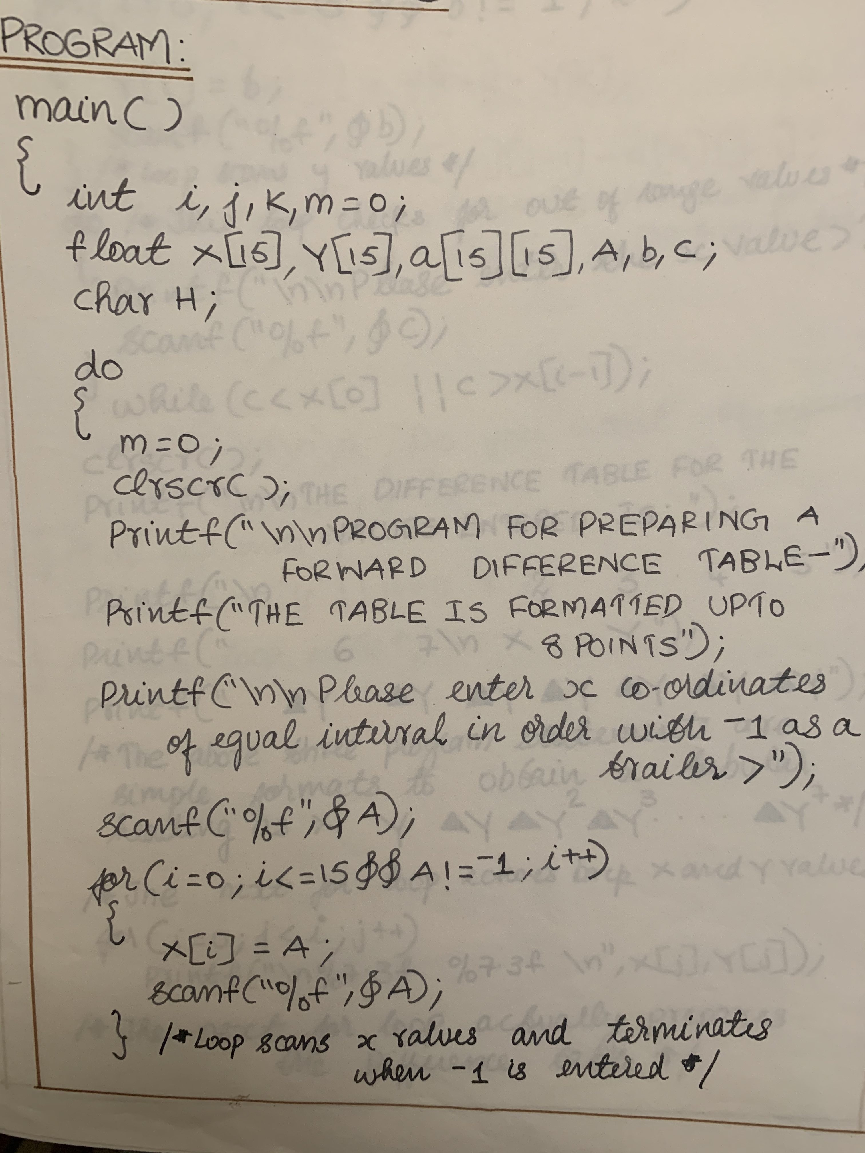 C program to evaluate forward difference