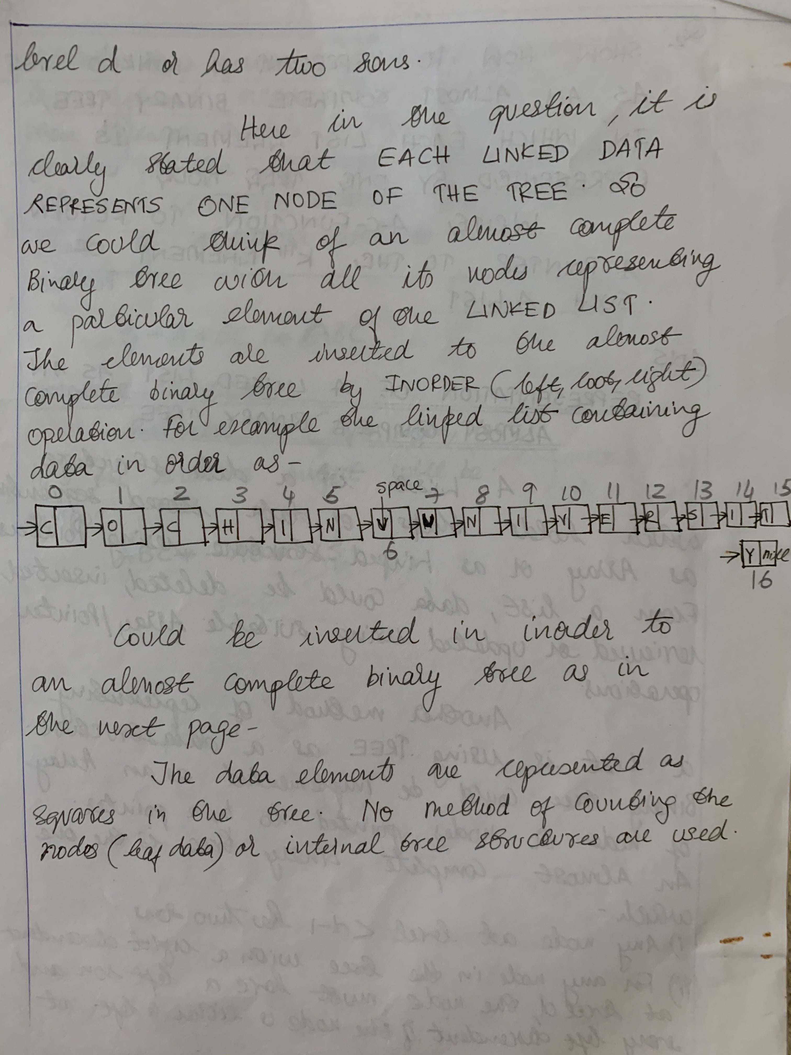 Linked list as an almost complete binary tree