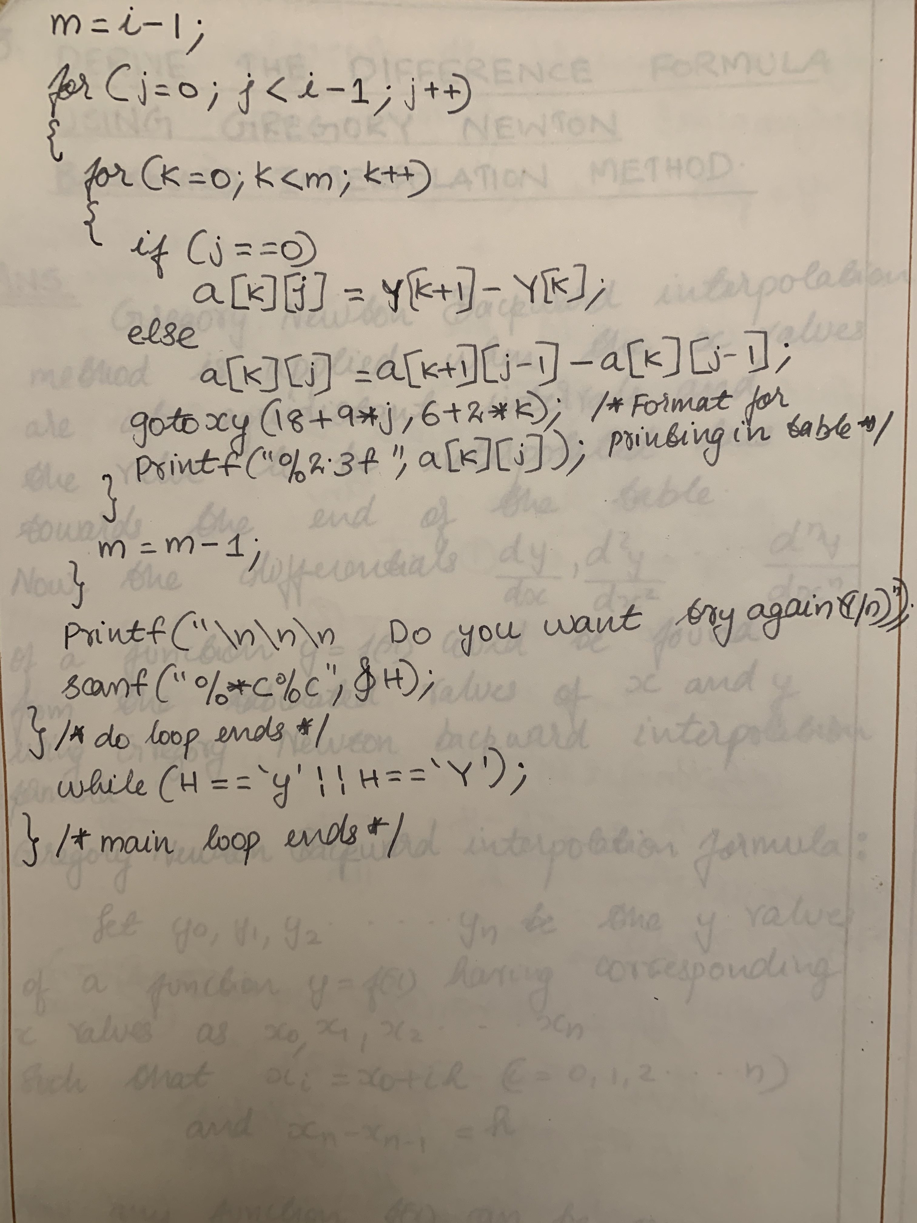 C program to evaluate forward difference