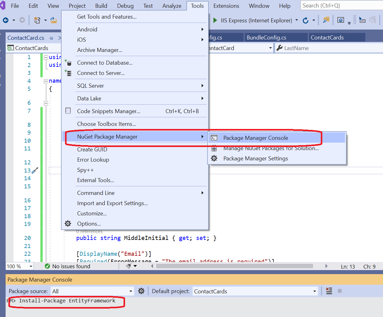 Install Entity Framework via Nuget Package Manager