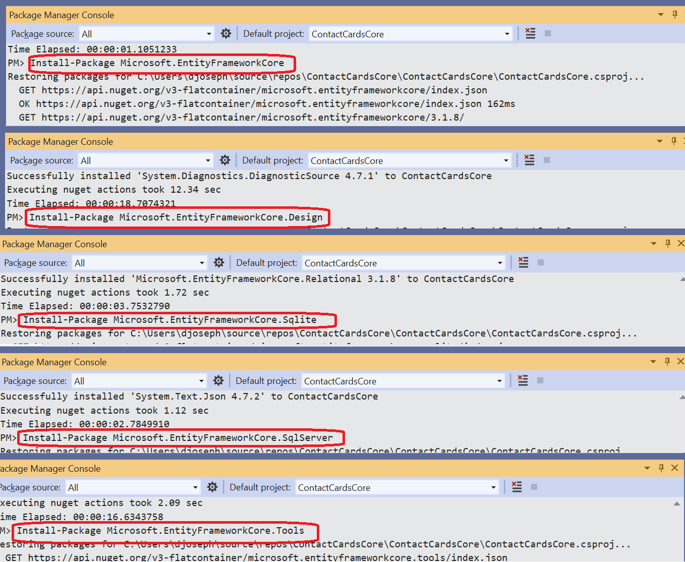 Entity Framework Core required packages for .NET Core 3.1